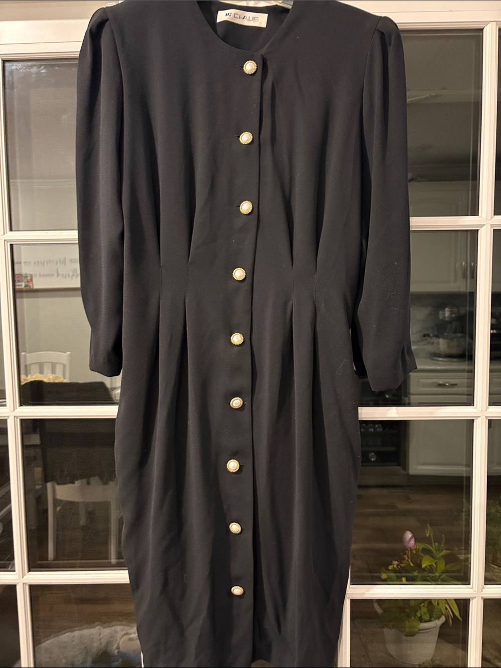 Nicole Black Midi Dress with Pearl-Style Buttons